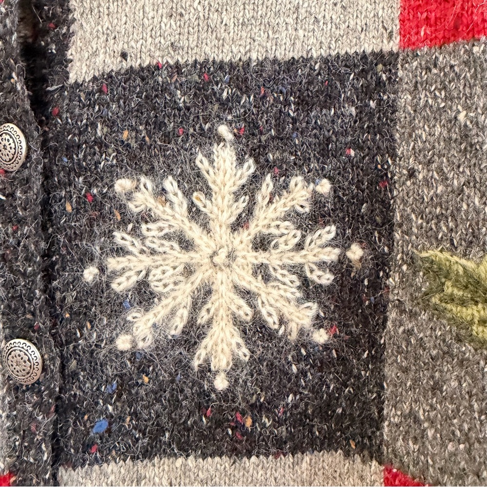 Talbots patchwork snowflake wool blend cardigan - image 4